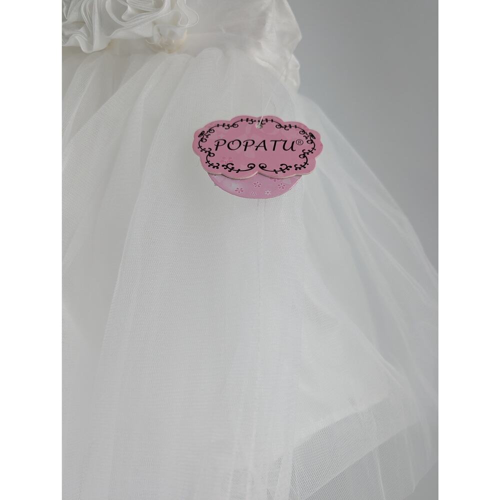 Popatu White Rosette Tulle Dress Flower Girl Fancy Size 18 Months - Picture 3 of 12